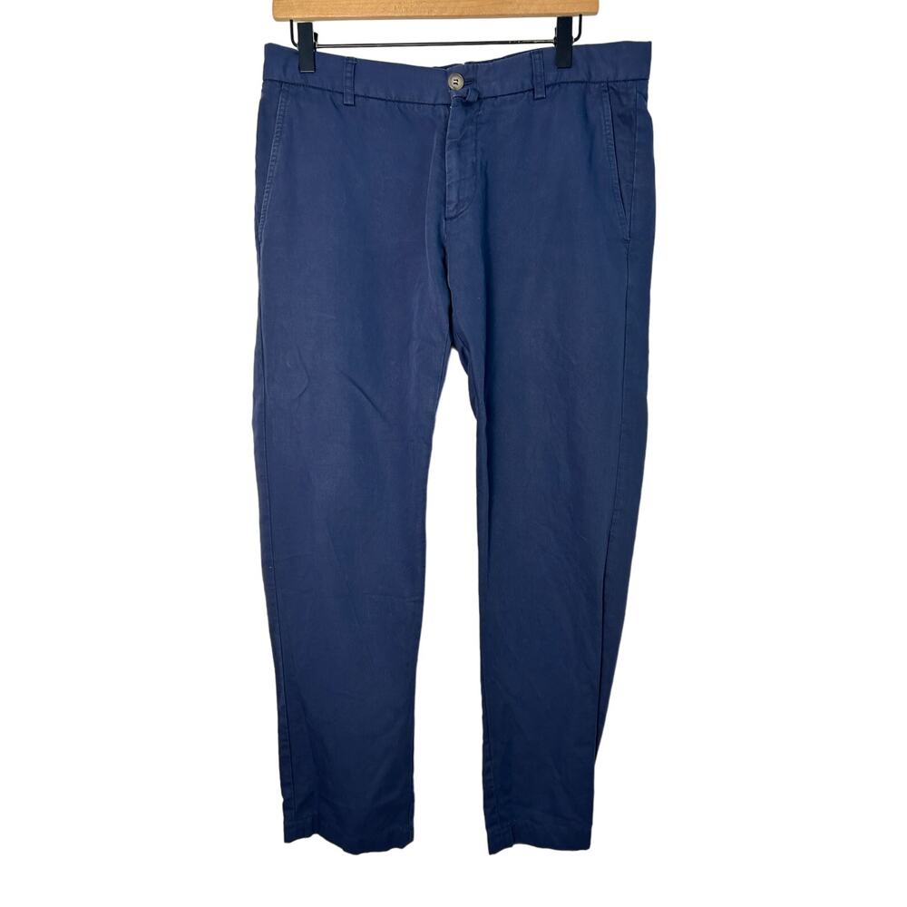 Faconnable Men's Blue Cotton Linen Straight Fit Dress Pants, Size 48